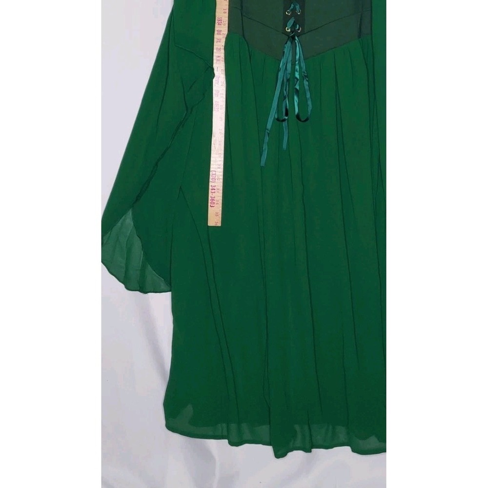 Fairycore Whimsigoth Dress 4XL Green Lace-Up Strappy Cold Shoulder‎ Renaissance - Picture 10 of 13